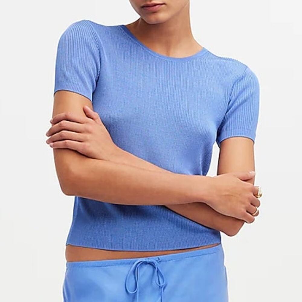 NWT Madewell Maureen Micro-Rib Sweater Tee in Celeste Blue NQ337